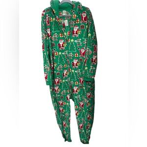 The Children's Place Unisex Adults Santa Print Hooded Pajamas Green Sz(XL)